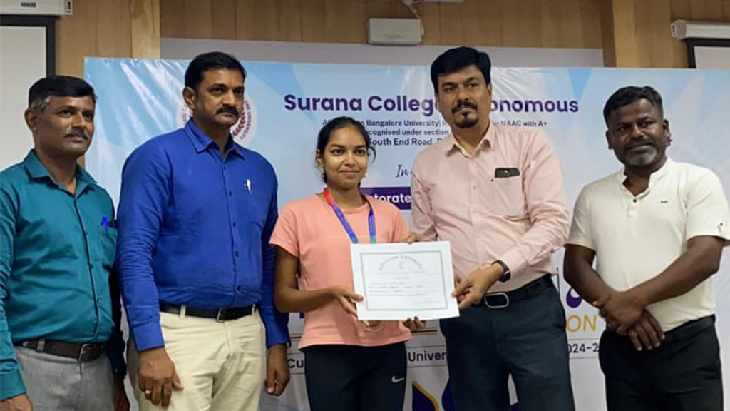 Sajja Leena, BBA 2022-25, secured 1st place in Bangalore University Inter Collegiate Yoga competition